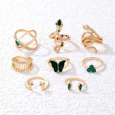 HUASAI Snake Ring for Women Adjustable Vintage Silver Rings Stackable Snake Rings Set Snake Rings Gothic Jewelry Halloween Costume Accessories in Saudi Arabia