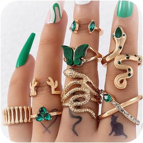HUASAI Snake Ring for Women Adjustable Vintage Silver Rings Stackable Snake Rings Set Snake Rings Gothic Jewelry Halloween Costume Accessories in Saudi Arabia