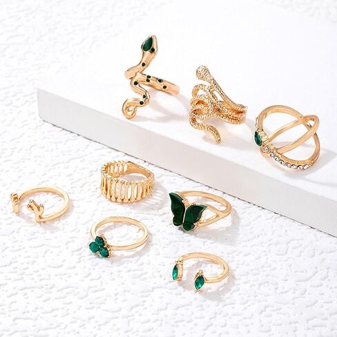 HUASAI Snake Ring for Women Adjustable Vintage Silver Rings Stackable Snake Rings Set Snake Rings Gothic Jewelry Halloween Costume Accessories in Saudi Arabia