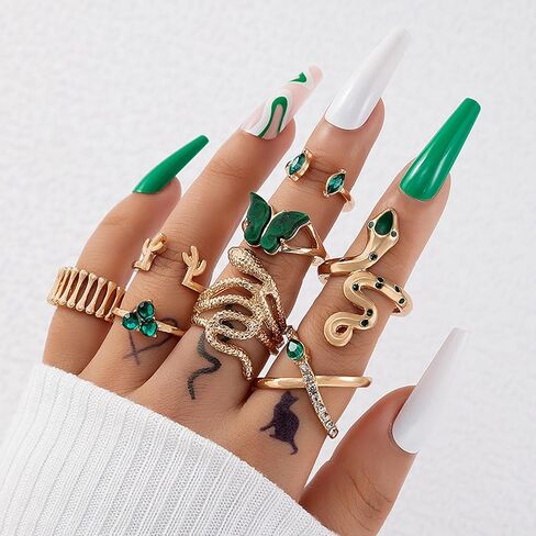 HUASAI Snake Ring for Women Adjustable Vintage Silver Rings Stackable Snake Rings Set Snake Rings Gothic Jewelry Halloween Costume Accessories in Saudi Arabia