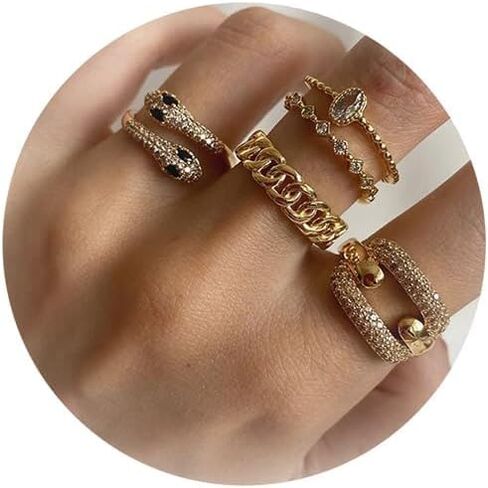 HUASAI Snake Ring for Women Adjustable Vintage Silver Rings Stackable Snake Rings Set Snake Rings Gothic Jewelry Halloween Costume Accessories in Saudi Arabia