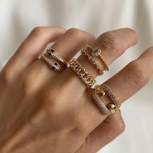 HUASAI Snake Ring for Women Adjustable Vintage Silver Rings Stackable Snake Rings Set Snake Rings Gothic Jewelry Halloween Costume Accessories in Saudi Arabia