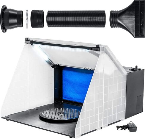 مجموعة حجيرة رش طلاء البخاخة المحمولة من Master Airbrush مع 4 مصابيح LED، قرص دوار - مراوح عادم مزدوجة قوية مع فلتر وخرطوم تمديد - مشاريع الرسم والنماذج والفنون والحرف اليدوية والكعك in Kuwait