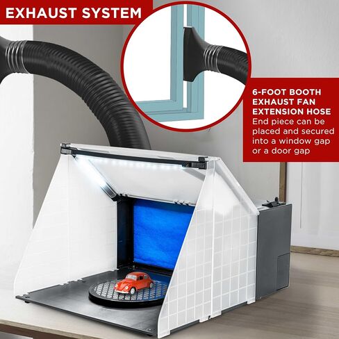 مجموعة حجيرة رش طلاء البخاخة المحمولة من Master Airbrush مع 4 مصابيح LED، قرص دوار - مراوح عادم مزدوجة قوية مع فلتر وخرطوم تمديد - مشاريع الرسم والنماذج والفنون والحرف اليدوية والكعك in Kuwait