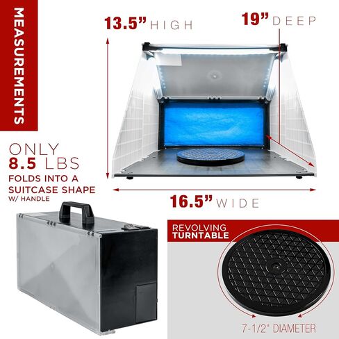 مجموعة حجيرة رش طلاء البخاخة المحمولة من Master Airbrush مع 4 مصابيح LED، قرص دوار - مراوح عادم مزدوجة قوية مع فلتر وخرطوم تمديد - مشاريع الرسم والنماذج والفنون والحرف اليدوية والكعك in Kuwait