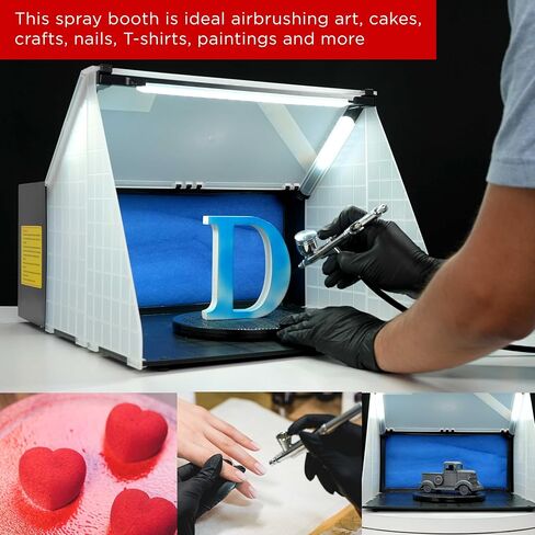مجموعة حجيرة رش طلاء البخاخة المحمولة من Master Airbrush مع 4 مصابيح LED، قرص دوار - مراوح عادم مزدوجة قوية مع فلتر وخرطوم تمديد - مشاريع الرسم والنماذج والفنون والحرف اليدوية والكعك in Kuwait
