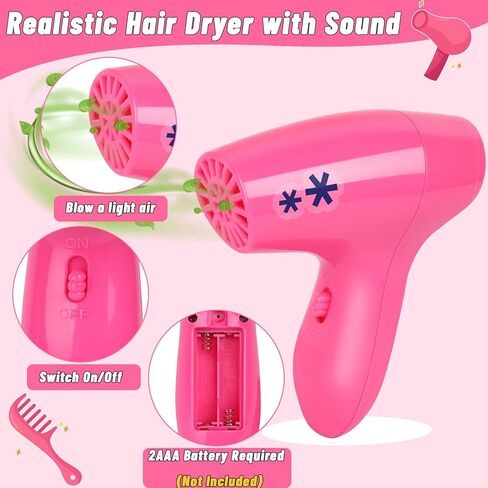 Gifts2U Hair Salon Toys for Girls, 26 Pcs Realistic Girl Beauty Salon Playset Hair Styling Set with Blow Dryer, Barber Costume Apron, Scissors and Stylist Accessories. in Kuwait