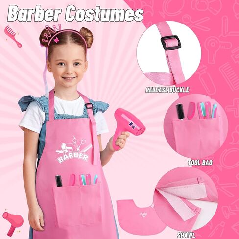 Gifts2U Hair Salon Toys for Girls, 26 Pcs Realistic Girl Beauty Salon Playset Hair Styling Set with Blow Dryer, Barber Costume Apron, Scissors and Stylist Accessories. in Kuwait