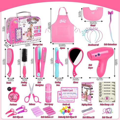 Gifts2U Hair Salon Toys for Girls, 26 Pcs Realistic Girl Beauty Salon Playset Hair Styling Set with Blow Dryer, Barber Costume Apron, Scissors and Stylist Accessories. in Kuwait