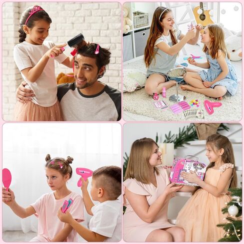 Gifts2U Hair Salon Toys for Girls, 26 Pcs Realistic Girl Beauty Salon Playset Hair Styling Set with Blow Dryer, Barber Costume Apron, Scissors and Stylist Accessories. in Kuwait