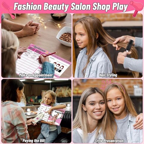 Gifts2U Hair Salon Toys for Girls, 26 Pcs Realistic Girl Beauty Salon Playset Hair Styling Set with Blow Dryer, Barber Costume Apron, Scissors and Stylist Accessories. in Kuwait
