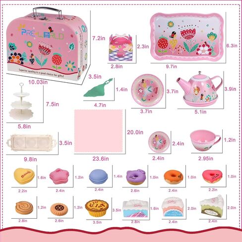 Tea Party Set for Toddles 3-5,53PCS Musical Kids Tea Set for Little Girls with Dessert,Cookies,Doughnut,Cake,Cake Stand,Tablecloth & Carrying Case,Kitchen Pretend Play Toys for Girls Boys Age 3-6 in Saudi Arabia