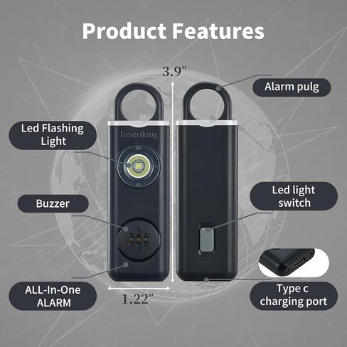 Rechargeable Personal Safety Alarm Keychain for Women,Self Defense Keychain Alarm with Strobe Light and 130dB Siren Help Women,Men,Elderly, Emergency Security Whistle Alert (Blue) in Saudi Arabia