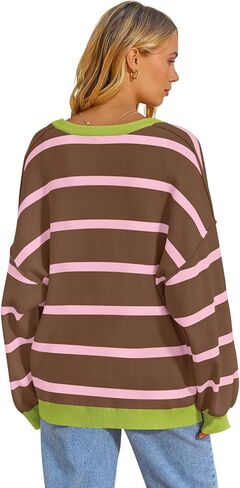 MEROKEETY سترات صوفية نسائية بأكمام طويلة كبيرة الحجم 2024 ملابس خارجية متماسكة مخططة ومفتوحة من الأمام in Kuwait