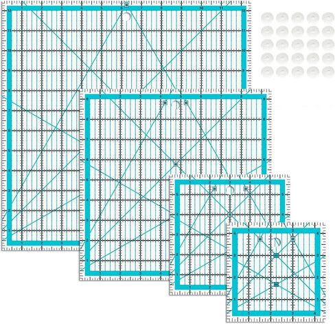 مسطرة خياطة من 4 قطع من في بي في بي، مسطرة مربعة من الاكريليك، قوالب خياطة اللحف، مع حلقات مانعة للانزلاق، 50 قطعة (4.5×4.5 انش، 6×6 انش، 9.5×9.5 انش، 12.5×12.5 انش) in Kuwait
