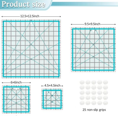 مسطرة خياطة من 4 قطع من في بي في بي، مسطرة مربعة من الاكريليك، قوالب خياطة اللحف، مع حلقات مانعة للانزلاق، 50 قطعة (4.5×4.5 انش، 6×6 انش، 9.5×9.5 انش، 12.5×12.5 انش) in Kuwait