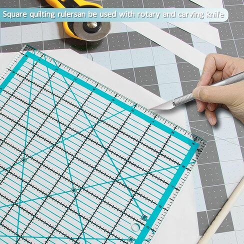مسطرة خياطة من 4 قطع من في بي في بي، مسطرة مربعة من الاكريليك، قوالب خياطة اللحف، مع حلقات مانعة للانزلاق، 50 قطعة (4.5×4.5 انش، 6×6 انش، 9.5×9.5 انش، 12.5×12.5 انش) in Kuwait
