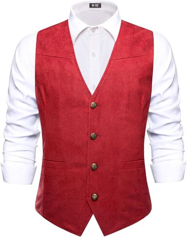 Hi-Tie Men's Suit Vest Tailored Collar Single Breasted Slim Fit Retro Dress Waistcoat for Wedding Party Tuxedo Formal in Kuwait