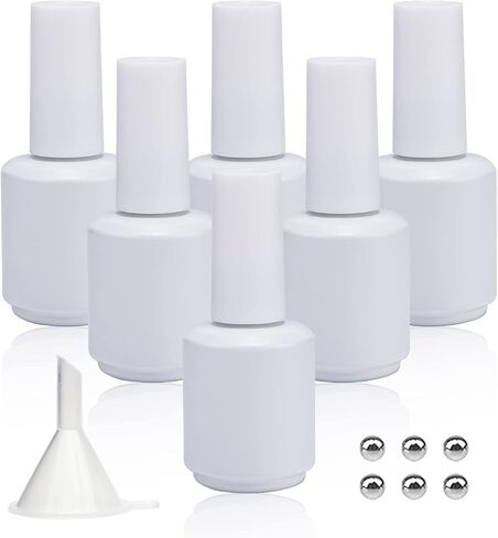 Empty Gel Nail Polish Bottles, Empty Nail Polish Bottles 15ML, Opaque Round Glass Refillable Fingernail Polish Bottles UV Safe with Mixing Balls & Funnels, Pack of 6 (Matte White) in Kuwait