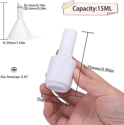 Empty Gel Nail Polish Bottles, Empty Nail Polish Bottles 15ML, Opaque Round Glass Refillable Fingernail Polish Bottles UV Safe with Mixing Balls & Funnels, Pack of 6 (Matte White) in Kuwait