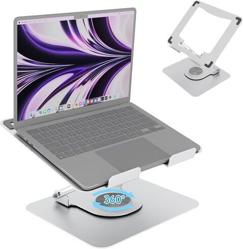 Adjustable Laptop Stand for Desk,Portable Laptop Holder with 360° Rotating Base,Ergonimic Foldable Laptop Riser, Compatible with MacBook Air/Pro,HP,Dell,Lenovo and All Laptops(10-17 inch),Black in Saudi Arabia