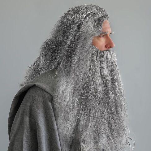 لحية وشعر مستعار بني واقعي من MCJC - ملحقات زي ساحر لحية وشعر مستعار للبالغين للهالوين (بني) in Kuwait