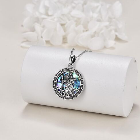 Hancock 925 Sterling Silver Necklace Abalone Shell Necklace for Women Round Pendant Necklace in Kuwait