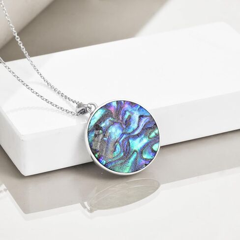 Hancock 925 Sterling Silver Necklace Abalone Shell Necklace for Women Round Pendant Necklace in Kuwait