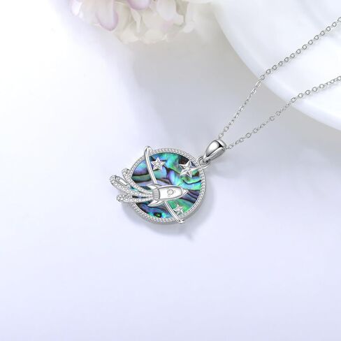 Hancock 925 Sterling Silver Necklace Abalone Shell Necklace for Women Round Pendant Necklace in Saudi Arabia