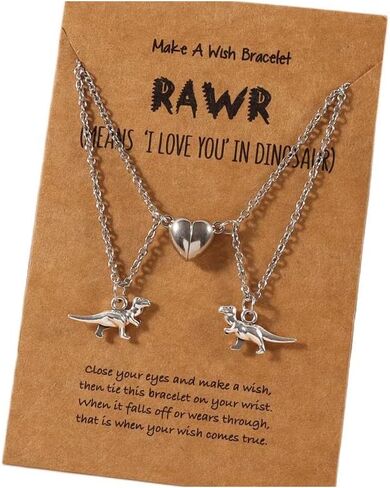 Pingyongchang Dinosaur Pendant Necklace Set Handmade Love Heart Dinosaur Couple Matching Pendant Necklace Set for Women Men Friend Adjustable Heart Animal Necklace Friendship Jewelry in Kuwait