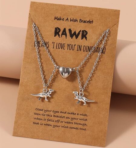 Pingyongchang Dinosaur Pendant Necklace Set Handmade Love Heart Dinosaur Couple Matching Pendant Necklace Set for Women Men Friend Adjustable Heart Animal Necklace Friendship Jewelry in Kuwait
