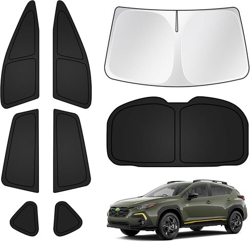 T TGBROS Privacy Sunshade Custom Fit for 2024 2025 Subaru Crosstrek Accessories الزجاج الأمامي الجانب النافذة الخلفية مجموعة كاملة من ظلال شمس السيارة كتل قابلة للطي الأشعة فوق البنفسجية تحافظ على برودة سيارتك 8 قطع in Kuwait