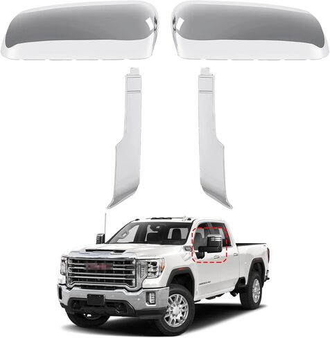 غطاء مرآة السحب متوافق مع GMC Sierra/Chevrolet Silverado 2500HD 3500HD 2020 2021 2022 2023، غطاء غطاء مرآة بمشبك علوي وجانبي (أسود) in Kuwait