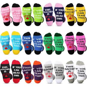 Pasimy 12 Pairs Funny Teacher Socks Graduation Appreciation Gifts for Women Men, If You Can Read This, Teacher Is off Duty, Thank You Gift Idea Unisex Crew Socks Teacher's Day Birthday Bright Color in Saudi Arabia