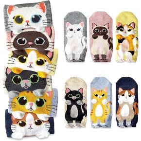Cat Socks for Cat Lovers, Women Athletic Ankle Fun Cotton Socks Women with Cute Kitty Patterns, Gift Box for Birthday