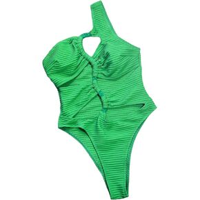 WDIRARA Women's Cut Out One Shoulder Swimsuit Bikini Hollow Out Ruched High Cut One Piece Swimsuit