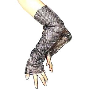 Unicorns Poop Glitter Rhinestone Gauntlets Fingerless Gloves Sleeves; Black or White; Crystal Clear, AB; Festival Rave Wear