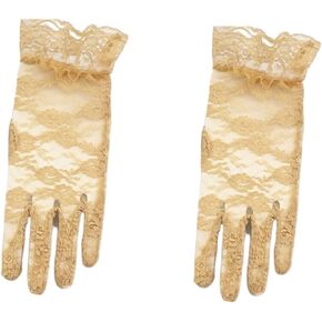 Girls Beige Lace Gloves Women Ladies Elegant Short Sun Protection Lace Gloves, Princess Dress Gloves for Wedding Dinner Party