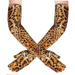 Leopard Print Long Gloves for Women Girls, Stretchy Velvet Etiquette Elbow Length 1920s Opera Gloves 21 Inch in Kuwait