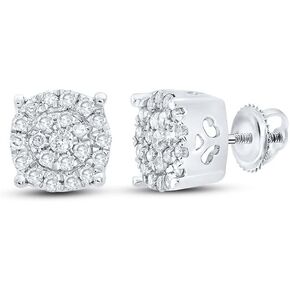 Jewels By Lux 10kt White Gold Womens Round Diamond Cluster Earrings 1/8 Cttw