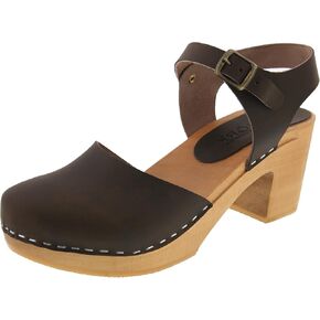 Bjork Margareta Mid-Heel Wooden Swedish Clog Sandals