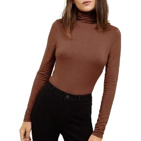 GUBUYI Women's Turtleneck Long Sleeve Thermal T-Shirts Stretchy Fitted Pullover Cotton Tops