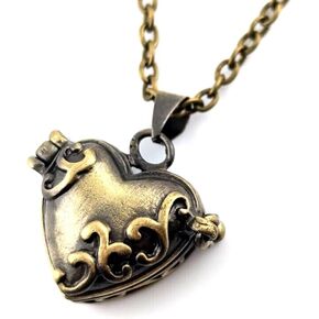 Bronze Heart Shaped Locket little prayer box pendant on 20" long chain necklace