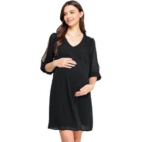 Womens Swiss Dot Maternity Dress with Slit Sleeve