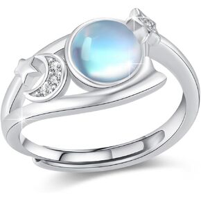 خاتم CRWENG Moonstone 925 من الفضة الإسترليني خواتم القمر والنجمة مجوهرات هدايا عيد الحب للنساء والفتيات والبنت in Kuwait