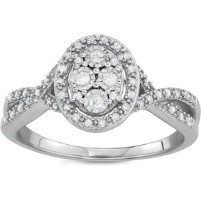 La4ve Diamonds 1/4 Carat Round-cut Diamond Miracle-plated Oval Halo Split Shank Ring (J-K, I3) in 925 Sterling Silver | Fine Jewelry for Women Girls | Gift Box Included