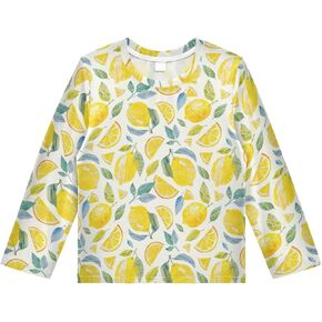 Pfrewn Girls Long Sleeve Rash Guard Shirt Lemon Botanical Vintage Swim Shirt for Kids UPF 50+ Sun Protective 3T