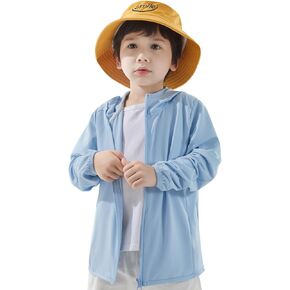 ACESTAR Boys Girls Sun Protection Zip Front Hoodie Jacket, UPF 50+ Long Sleeve UV SPF Cooling T-Shirts Running Fishing Hiking