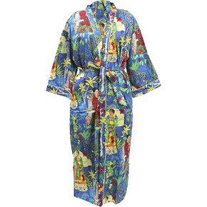 CRAFT KALA Women's Kimono Robe Long Robes with Peacock and Blossoms Printed Kimono Nightgown