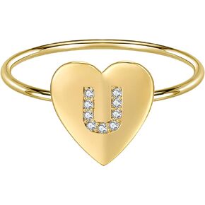 AOEDEJ Sterling Silver Stackable Initial Ring 14K Gold Plated CZ Heart Initial Capital Letter for Women Teen Girls